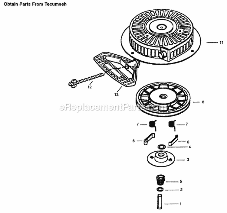 Recoil Starter Diagram and Parts List for 28232 200000001-200999999 - 2000 Lawn Boy Snow Blower